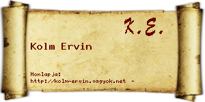 Kolm Ervin névjegykártya